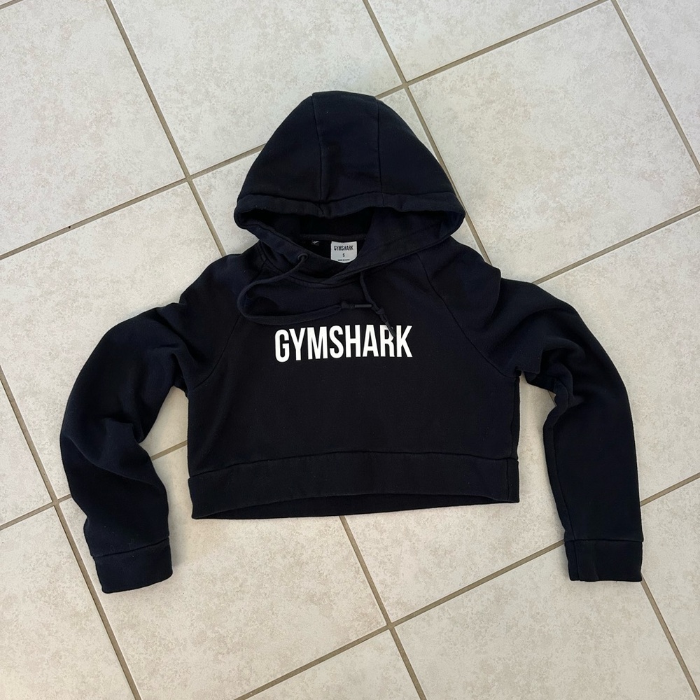 Gymshark Cropped Black and White Cropped Hooded Sweatshirt, Small